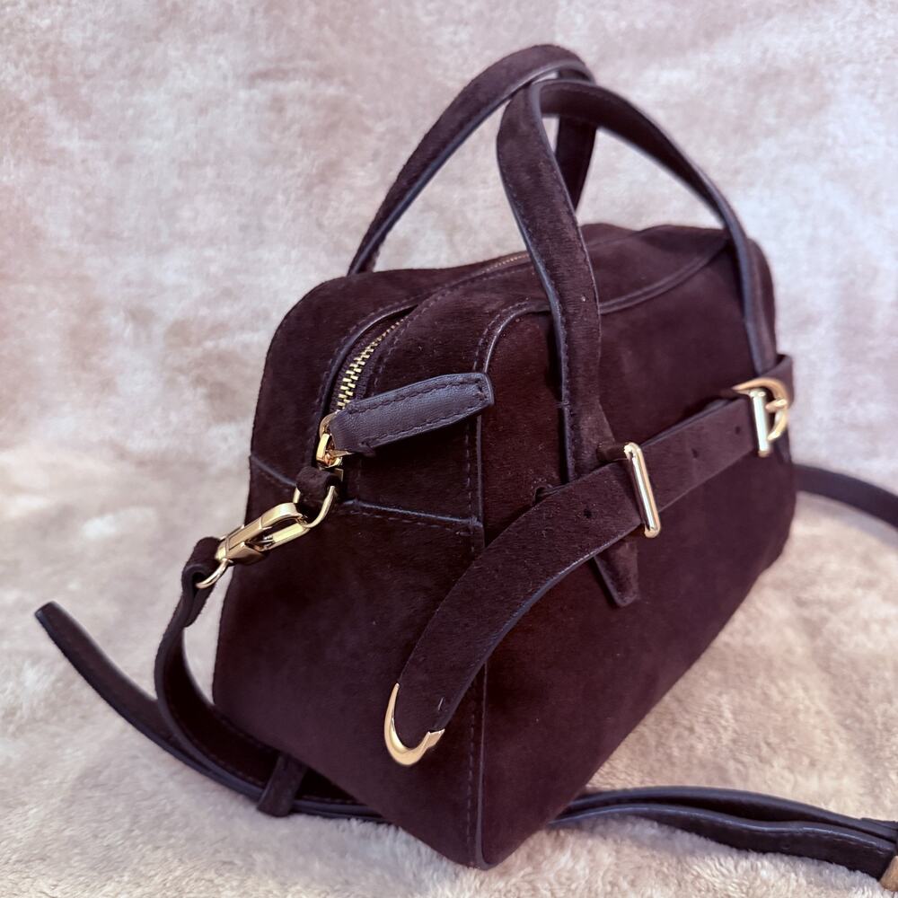 Madewell Belted Suede Leather Mini Crossbody Bag New Satchel Dark Carob - Picture 2 of 10